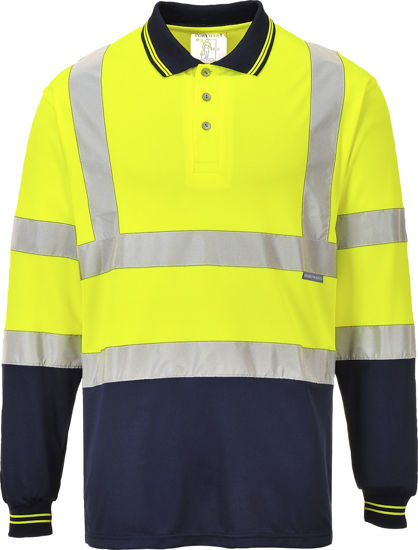 Picture of Portwest  Two-Tone Long Sleeve Polo  Yellow/Navy