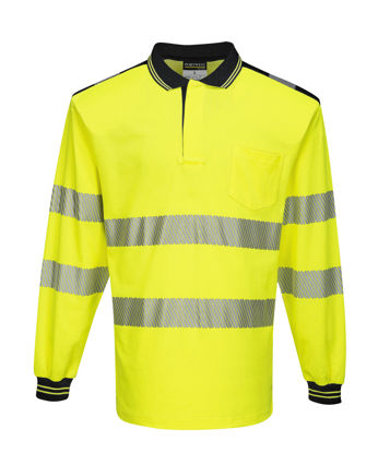 Picture of Portwest  PW3 Hi-Vis Long Sleeve Polo Shirt Yellow/Black